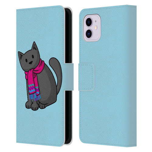 Beth Wilson Doodlecats Cold In A Scarf Leather Book Wallet Case Cover For Apple iPhone 11