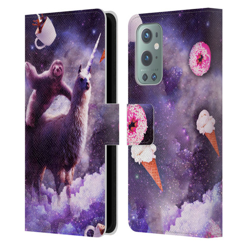 Random Galaxy Mixed Designs Sloth Riding Unicorn Leather Book Wallet Case Cover For OnePlus 9