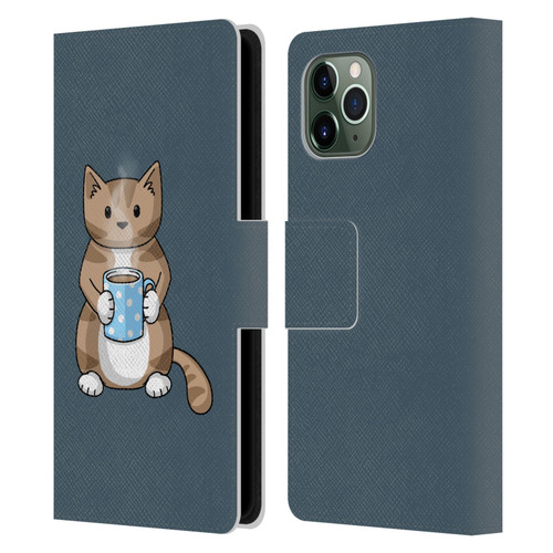 Beth Wilson Doodlecats Coffee Drinking Leather Book Wallet Case Cover For Apple iPhone 11 Pro