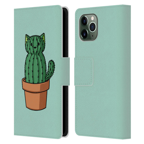 Beth Wilson Doodlecats Cactus Leather Book Wallet Case Cover For Apple iPhone 11 Pro