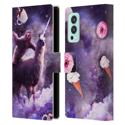 Random Galaxy Mixed Designs Sloth Riding Unicorn Leather Book Wallet Case Cover For OnePlus Nord 2 5G
