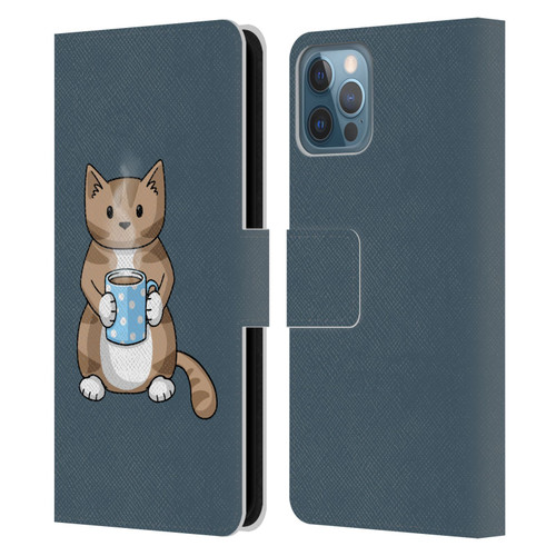 Beth Wilson Doodlecats Coffee Drinking Leather Book Wallet Case Cover For Apple iPhone 12 / iPhone 12 Pro