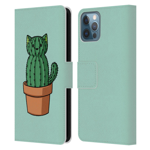 Beth Wilson Doodlecats Cactus Leather Book Wallet Case Cover For Apple iPhone 12 / iPhone 12 Pro