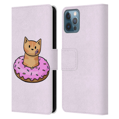 Beth Wilson Doodlecats Donut Leather Book Wallet Case Cover For Apple iPhone 12 / iPhone 12 Pro