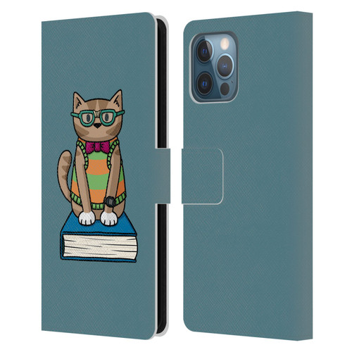 Beth Wilson Doodlecats Nerd Leather Book Wallet Case Cover For Apple iPhone 12 Pro Max