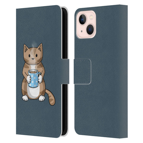 Beth Wilson Doodlecats Coffee Drinking Leather Book Wallet Case Cover For Apple iPhone 13