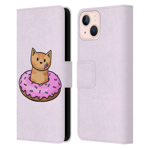 Beth Wilson Doodlecats Donut Leather Book Wallet Case Cover For Apple iPhone 13