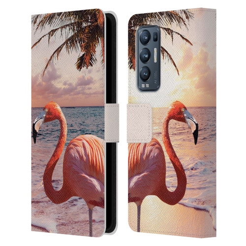 Random Galaxy Mixed Designs Flamingos & Palm Trees Leather Book Wallet Case Cover For OPPO Find X3 Neo / Reno5 Pro+ 5G