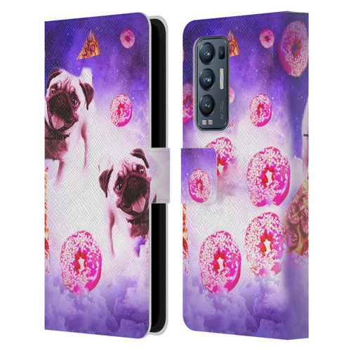 Random Galaxy Mixed Designs Pugs Pizza & Donut Leather Book Wallet Case Cover For OPPO Find X3 Neo / Reno5 Pro+ 5G