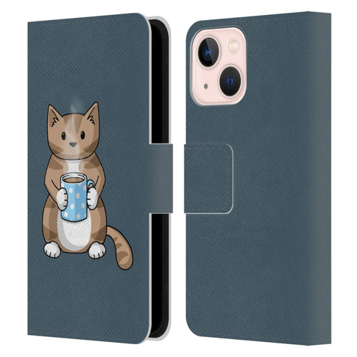 Beth Wilson Doodlecats Coffee Drinking Leather Book Wallet Case Cover For Apple iPhone 13 Mini