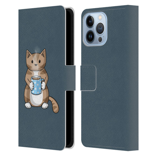 Beth Wilson Doodlecats Coffee Drinking Leather Book Wallet Case Cover For Apple iPhone 13 Pro Max