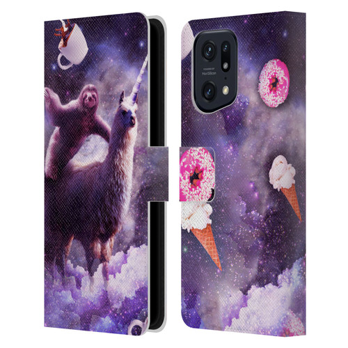 Random Galaxy Mixed Designs Sloth Riding Unicorn Leather Book Wallet Case Cover For OPPO Find X5 Pro
