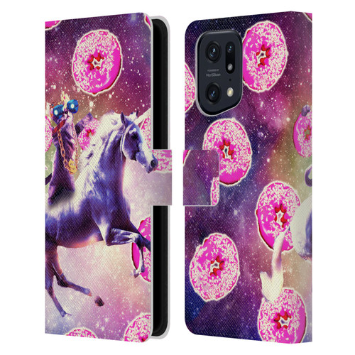 Random Galaxy Mixed Designs Thug Cat Riding Unicorn Leather Book Wallet Case Cover For OPPO Find X5 Pro