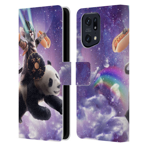 Random Galaxy Mixed Designs Warrior Cat Riding Panda Leather Book Wallet Case Cover For OPPO Find X5 Pro