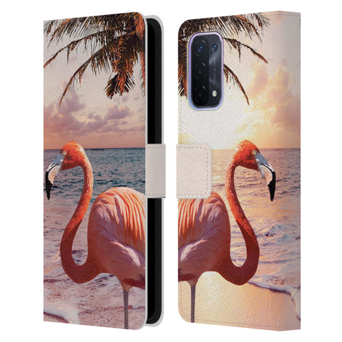 Random Galaxy Mixed Designs Flamingos & Palm Trees Leather Book Wallet Case Cover For OPPO A54 5G