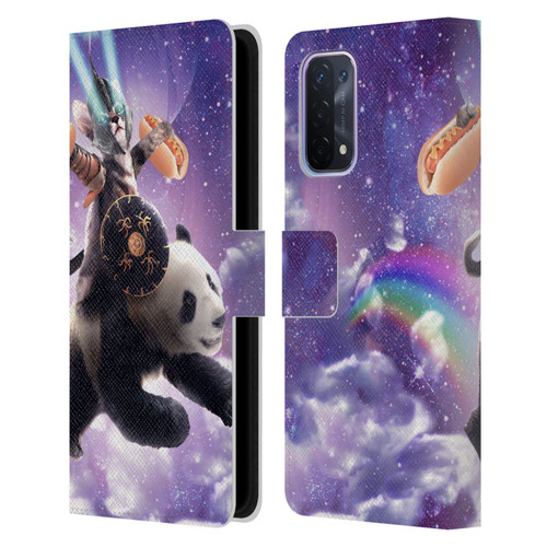 Random Galaxy Mixed Designs Warrior Cat Riding Panda Leather Book Wallet Case Cover For OPPO A54 5G