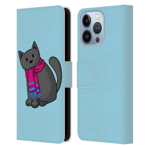 Beth Wilson Doodlecats Cold In A Scarf Leather Book Wallet Case Cover For Apple iPhone 13 Pro