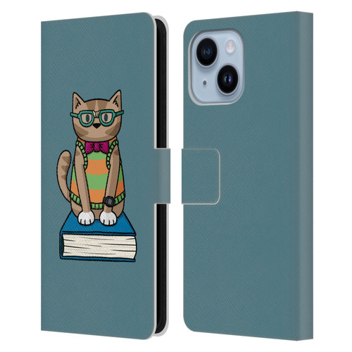 Beth Wilson Doodlecats Nerd Leather Book Wallet Case Cover For Apple iPhone 14 Plus