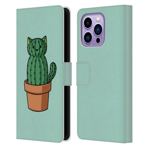 Beth Wilson Doodlecats Cactus Leather Book Wallet Case Cover For Apple iPhone 14 Pro Max
