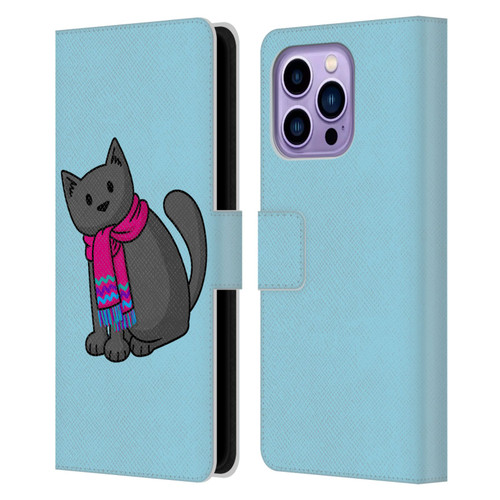 Beth Wilson Doodlecats Cold In A Scarf Leather Book Wallet Case Cover For Apple iPhone 14 Pro Max