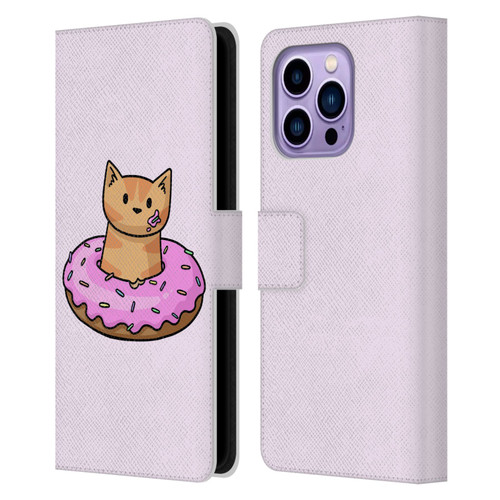 Beth Wilson Doodlecats Donut Leather Book Wallet Case Cover For Apple iPhone 14 Pro Max