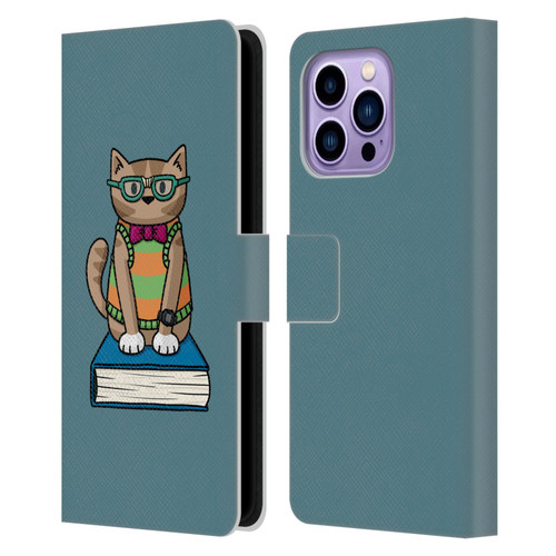 Beth Wilson Doodlecats Nerd Leather Book Wallet Case Cover For Apple iPhone 14 Pro Max