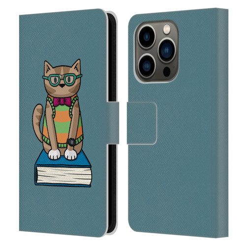 Beth Wilson Doodlecats Nerd Leather Book Wallet Case Cover For Apple iPhone 14 Pro