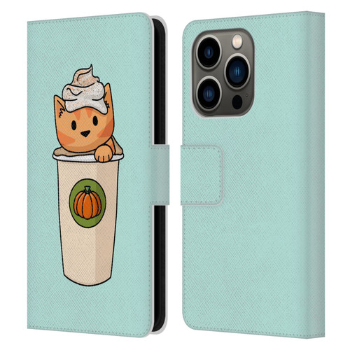 Beth Wilson Doodlecats Pumpkin Spice Latte Leather Book Wallet Case Cover For Apple iPhone 14 Pro