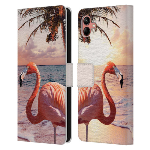 Random Galaxy Mixed Designs Flamingos & Palm Trees Leather Book Wallet Case Cover For Samsung Galaxy A04 (2022)