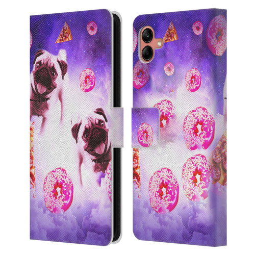 Random Galaxy Mixed Designs Pugs Pizza & Donut Leather Book Wallet Case Cover For Samsung Galaxy A04 (2022)