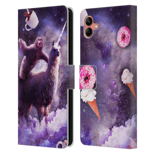 Random Galaxy Mixed Designs Sloth Riding Unicorn Leather Book Wallet Case Cover For Samsung Galaxy A04 (2022)