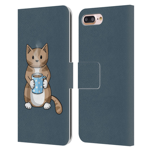 Beth Wilson Doodlecats Coffee Drinking Leather Book Wallet Case Cover For Apple iPhone 7 Plus / iPhone 8 Plus