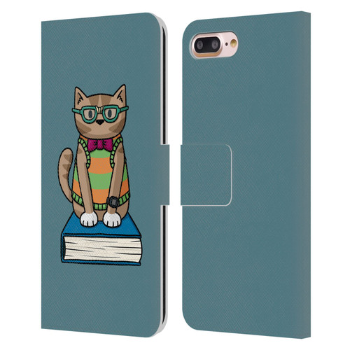 Beth Wilson Doodlecats Nerd Leather Book Wallet Case Cover For Apple iPhone 7 Plus / iPhone 8 Plus