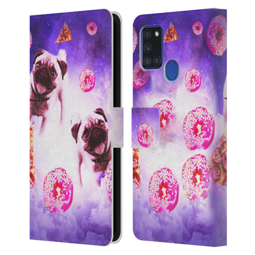 Random Galaxy Mixed Designs Pugs Pizza & Donut Leather Book Wallet Case Cover For Samsung Galaxy A21s (2020)