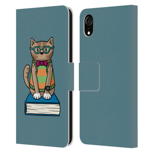 Beth Wilson Doodlecats Nerd Leather Book Wallet Case Cover For Apple iPhone XR