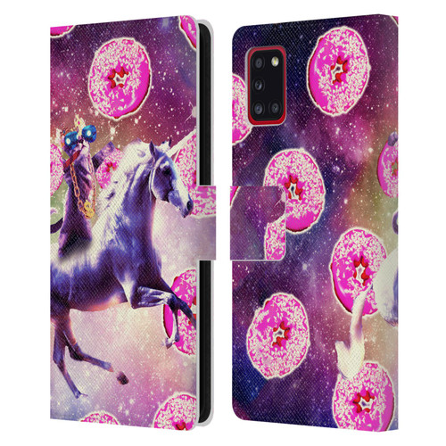 Random Galaxy Mixed Designs Thug Cat Riding Unicorn Leather Book Wallet Case Cover For Samsung Galaxy A31 (2020)