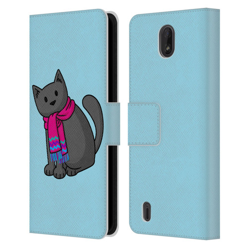 Beth Wilson Doodlecats Cold In A Scarf Leather Book Wallet Case Cover For Nokia C01 Plus/C1 2nd Edition