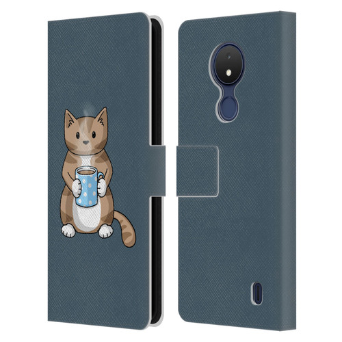 Beth Wilson Doodlecats Coffee Drinking Leather Book Wallet Case Cover For Nokia C21