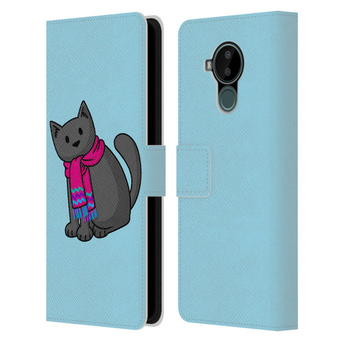 Beth Wilson Doodlecats Cold In A Scarf Leather Book Wallet Case Cover For Nokia C30