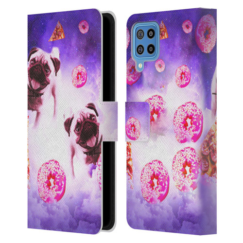 Random Galaxy Mixed Designs Pugs Pizza & Donut Leather Book Wallet Case Cover For Samsung Galaxy F22 (2021)
