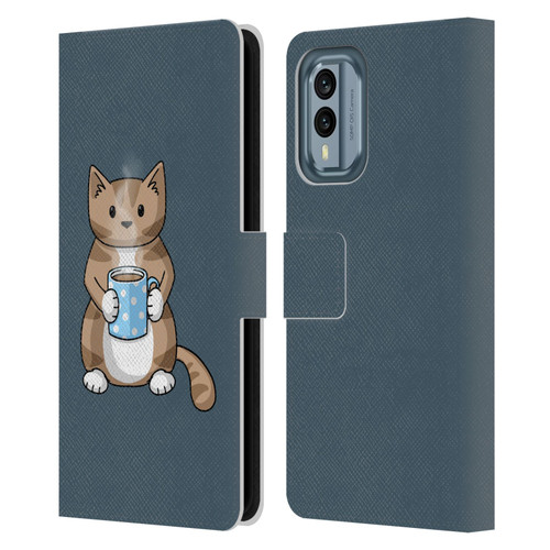 Beth Wilson Doodlecats Coffee Drinking Leather Book Wallet Case Cover For Nokia X30