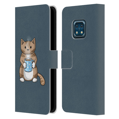 Beth Wilson Doodlecats Coffee Drinking Leather Book Wallet Case Cover For Nokia XR20