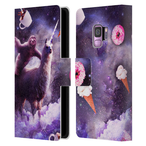 Random Galaxy Mixed Designs Sloth Riding Unicorn Leather Book Wallet Case Cover For Samsung Galaxy S9