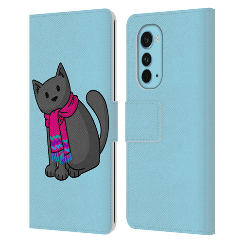Beth Wilson Doodlecats Cold In A Scarf Leather Book Wallet Case Cover For Motorola Edge (2022)