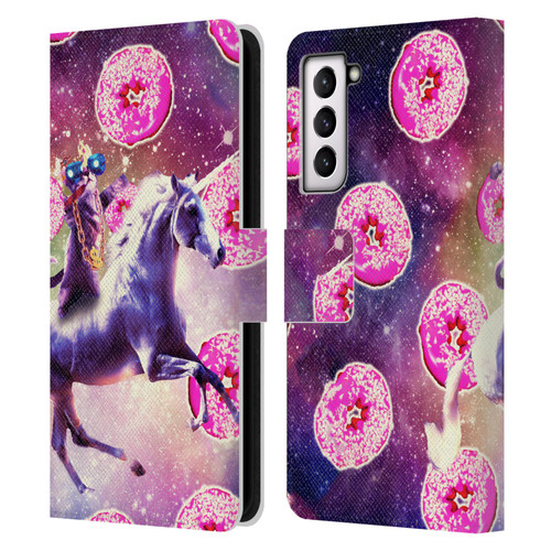 Random Galaxy Mixed Designs Thug Cat Riding Unicorn Leather Book Wallet Case Cover For Samsung Galaxy S21 5G