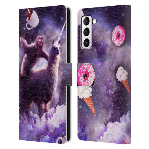 Random Galaxy Mixed Designs Sloth Riding Unicorn Leather Book Wallet Case Cover For Samsung Galaxy S21+ 5G