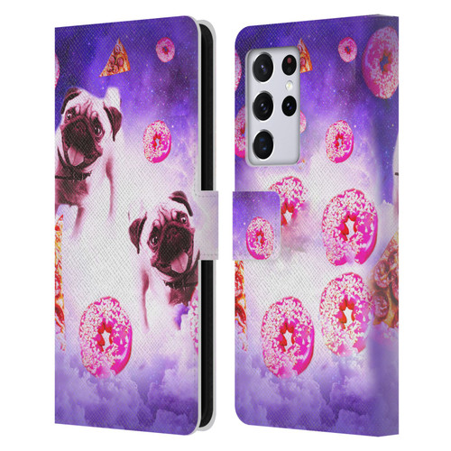 Random Galaxy Mixed Designs Pugs Pizza & Donut Leather Book Wallet Case Cover For Samsung Galaxy S21 Ultra 5G