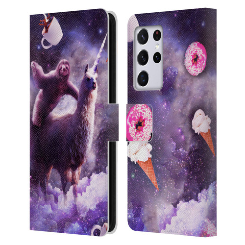 Random Galaxy Mixed Designs Sloth Riding Unicorn Leather Book Wallet Case Cover For Samsung Galaxy S21 Ultra 5G