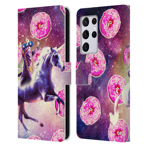 Random Galaxy Mixed Designs Thug Cat Riding Unicorn Leather Book Wallet Case Cover For Samsung Galaxy S21 Ultra 5G