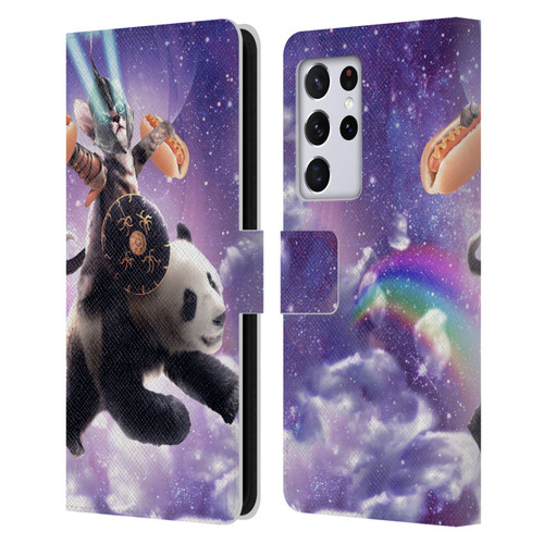 Random Galaxy Mixed Designs Warrior Cat Riding Panda Leather Book Wallet Case Cover For Samsung Galaxy S21 Ultra 5G